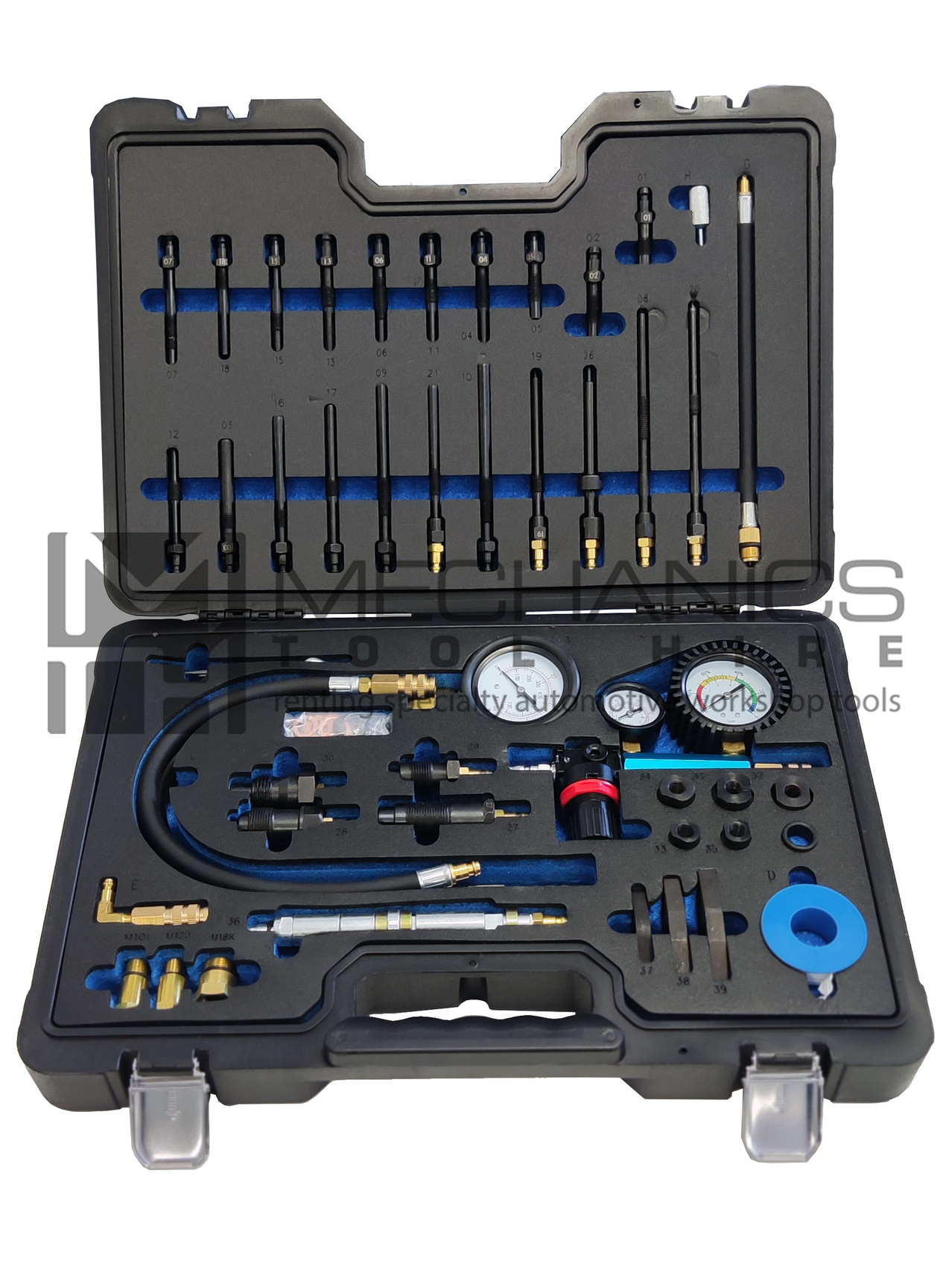 OUKANING Diesel Engine Compression Tester Cylinder Leakage Detector with 9 Different Glow Plugs and 4 Injector Adaptors 